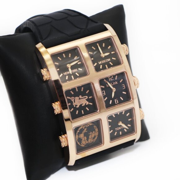 IceLink Bayard 6 Time Zone Big Case Men's Watch Black - Picture 1 of 5